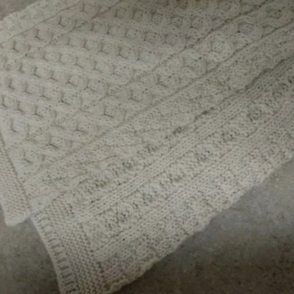 New Wool Scarf Aran Crafts Irish Cable Knit Ireland Winter White 10"x 60" Unisex
